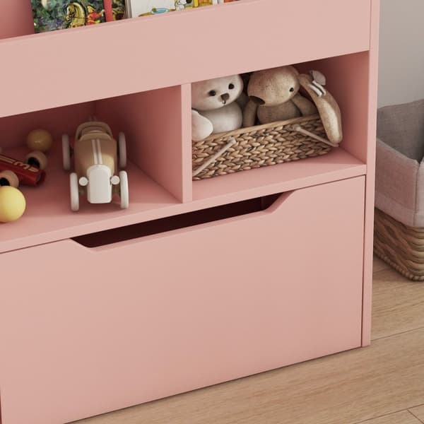 Rootz bokhylla med hyllor - förvaringsskåp - trälådor - mångsidig design - 60L x 29.9W x 90h cm - rosa