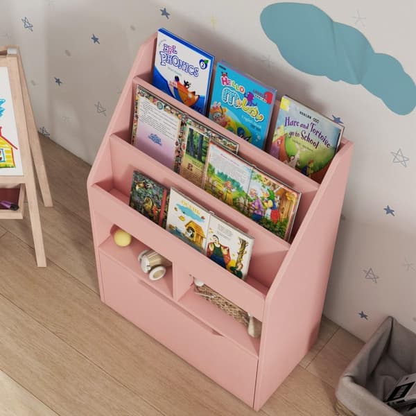 Rootz bokhylla med hyllor - förvaringsskåp - trälådor - mångsidig design - 60L x 29.9W x 90h cm - rosa