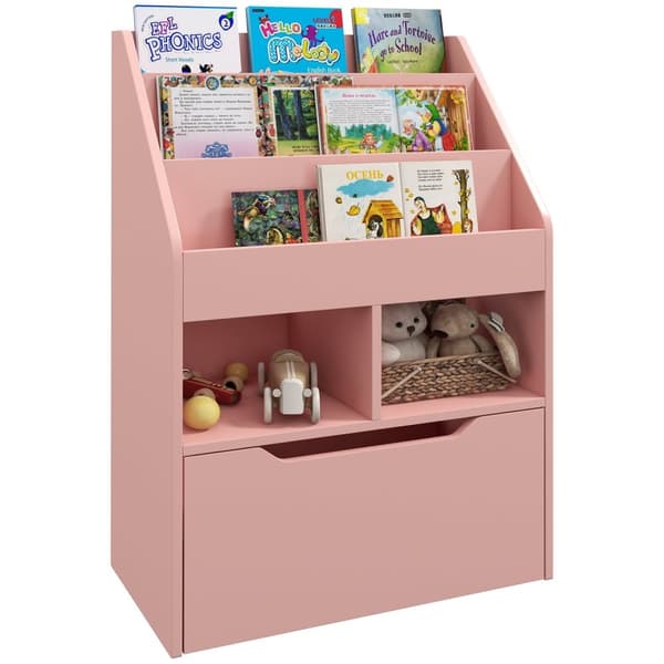 Rootz bokhylla med hyllor - förvaringsskåp - trälådor - mångsidig design - 60L x 29.9W x 90h cm - rosa