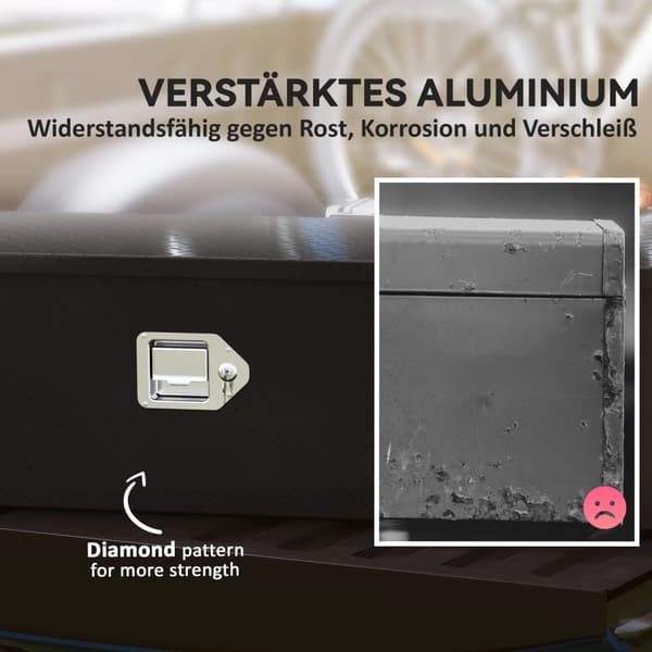 Rootz Aluminium Opbevaringsboks - Værktøjsboks - Låselig boks - Vejrbestandig - 99 cm x 33 cm x 25,5 cm