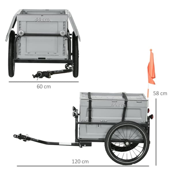 Rootz Bicycle Trailer - Cargo Carrier - Kuljetusperävaunu - 65L säilytyslaatikko - Vahva teräsrakenne - 60 cm x 40 cm x 36cm