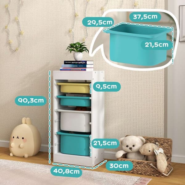 Rootz Lasten säilytyskaappi - Lelujen järjestäjä - Lasten säilytysratkaisut - Tip -anti -Turvallisuus - 40,8L x 30W x 90,3H CM, White & Green