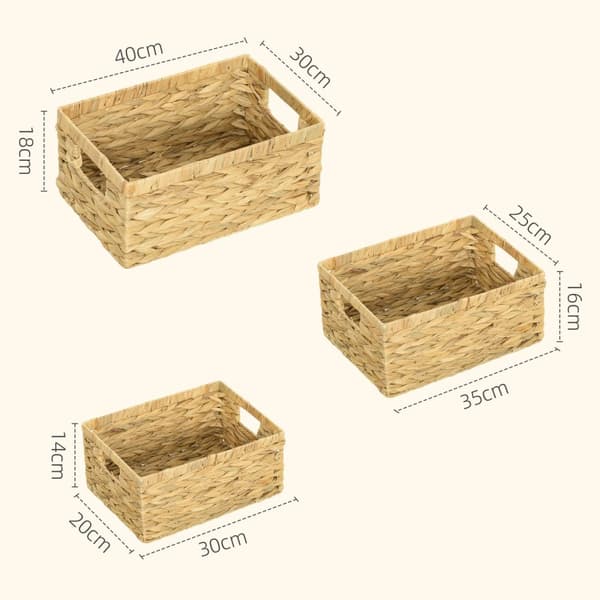Rootz -uppsättning av 3 förvaringskorgar - arrangörer - Handwoven Crates - Hållbar metallram - 40x30x18cm, 35x25x16cm, 30x20x14cm