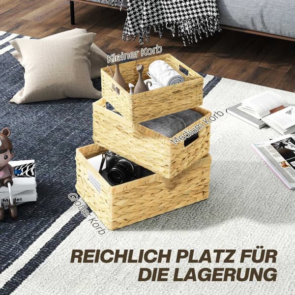 Rootz -uppsättning av 3 förvaringskorgar - arrangörer - Handwoven Crates - Hållbar metallram - 40x30x18cm, 35x25x16cm, 30x20x14cm