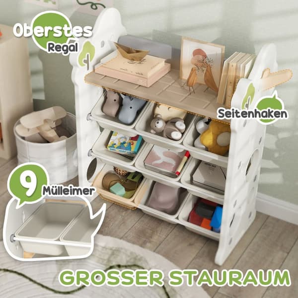 Rootz Children's 9 Bin Toy Storage Rack - Kids Organizer - Nursery Shelf - Fremme organisatoriske færdigheder - 77L X 42W X 94H CM