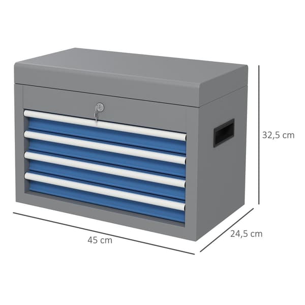 Rootz Låsbar metallverktygslåda - Tool Storage - Toolbox Organizer - 4 lådor & hylla - 45L x 24,5W x 32,5H cm - Säker och bärbar
