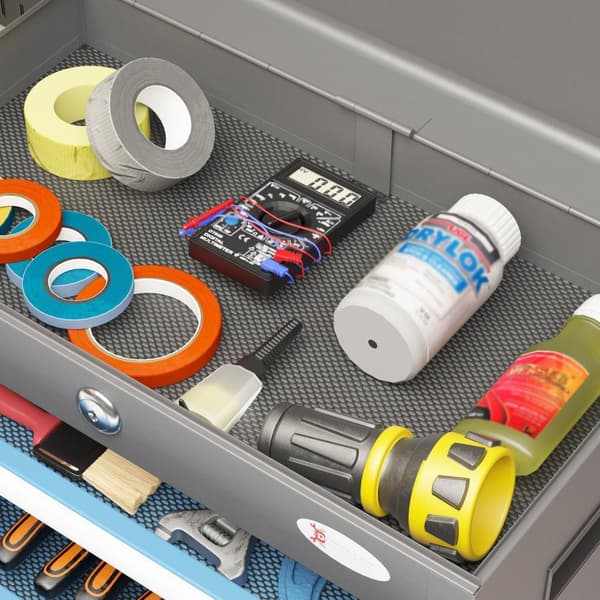 Rootz Låsbar metallverktygslåda - Tool Storage - Toolbox Organizer - 4 lådor & hylla - 45L x 24,5W x 32,5H cm - Säker och bärbar