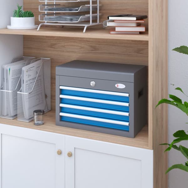 Rootz Låsbar metallverktygslåda - Tool Storage - Toolbox Organizer - 4 lådor & hylla - 45L x 24,5W x 32,5H cm - Säker och bärbar