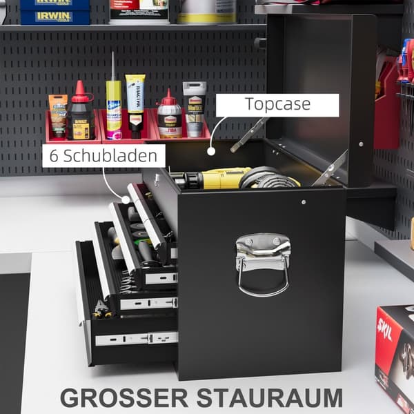 Rootz Tool Box - Lockable Organizer - Steel Tool Chest - Holdbar opbevaring med EVA Mats - 60x26x34cm, sort