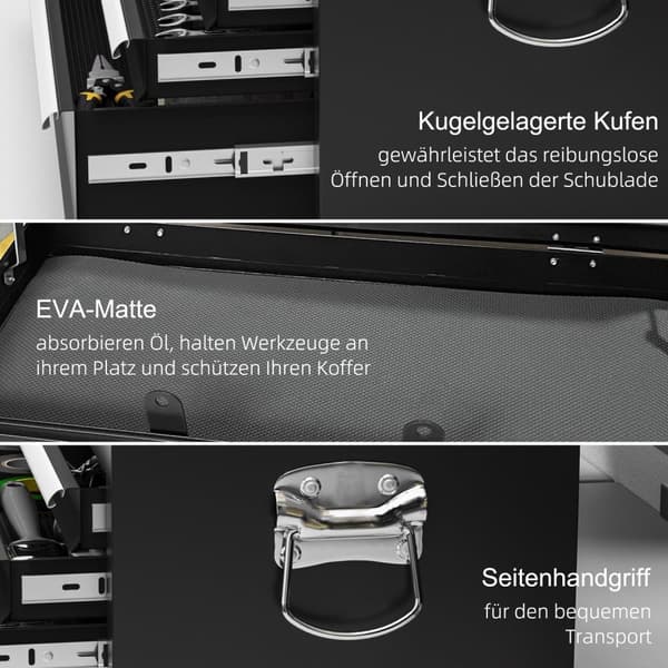 Rootz Tool Box - Lockable Organizer - Steel Tool Chest - Holdbar opbevaring med EVA Mats - 60x26x34cm, sort