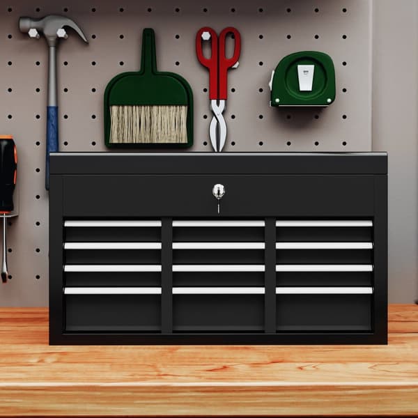 Rootz Tool Box - Lockable Organizer - Steel Tool Chest - Holdbar opbevaring med EVA Mats - 60x26x34cm, sort
