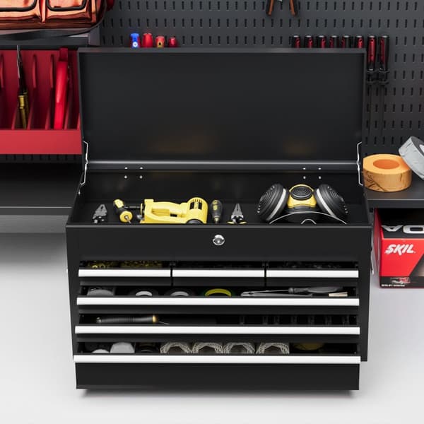 Rootz Tool Box - Lockable Organizer - Steel Tool Chest - Holdbar opbevaring med EVA Mats - 60x26x34cm, sort