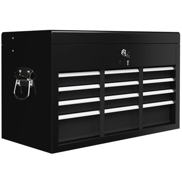 Rootz Tool Box - Lockable Organizer - Steel Tool Chest - Holdbar opbevaring med EVA Mats - 60x26x34cm, sort