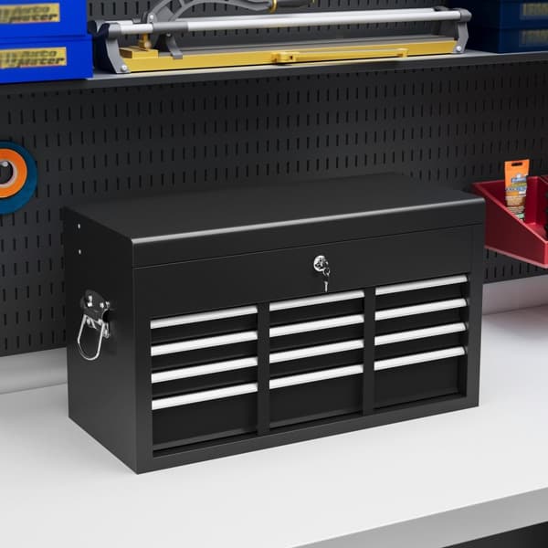 Rootz Tool Box - Lockable Organizer - Steel Tool Chest - Holdbar opbevaring med EVA Mats - 60x26x34cm, sort
