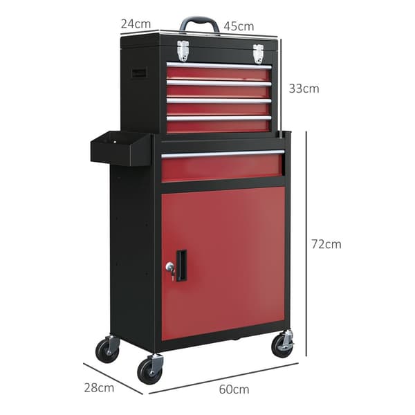 Rootz Rollable Tool Cabinet - Workshop Trolley - Tool Storage Chest - Låsbar metalldesign - 45L X 24W X 33H CM, 60L X 28W X 72H CM