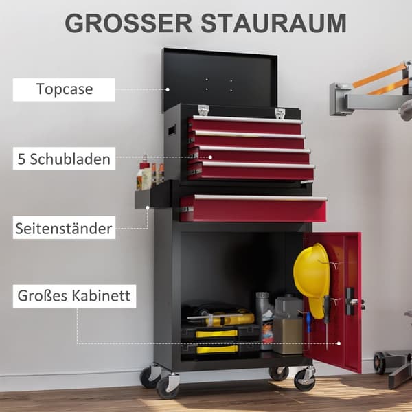 Rootz Rollable Tool Cabinet - Workshop Trolley - Tool Storage Chest - Låsbar metalldesign - 45L X 24W X 33H CM, 60L X 28W X 72H CM