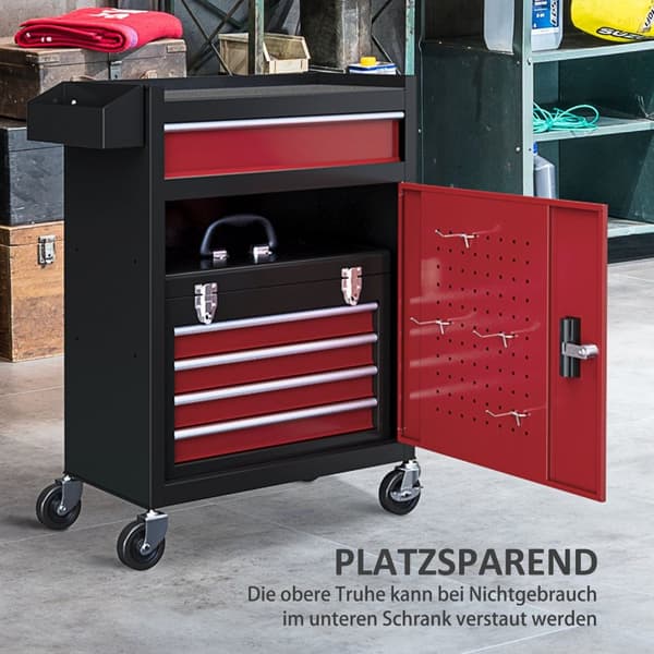 Rootz Rollable Tool Cabinet - Workshop Trolley - Tool Storage Chest - Låsbar metalldesign - 45L X 24W X 33H CM, 60L X 28W X 72H CM