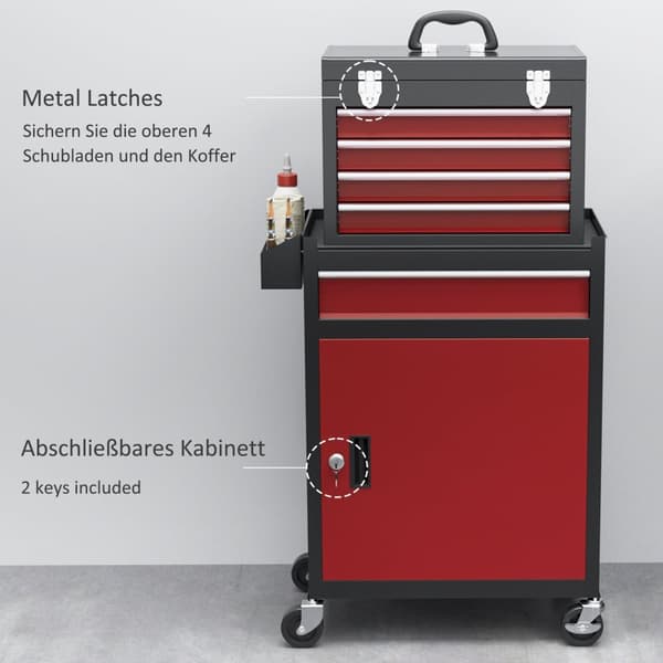 Rootz Rollable Tool Cabinet - Workshop Trolley - Tool Storage Chest - Låsbar metalldesign - 45L X 24W X 33H CM, 60L X 28W X 72H CM