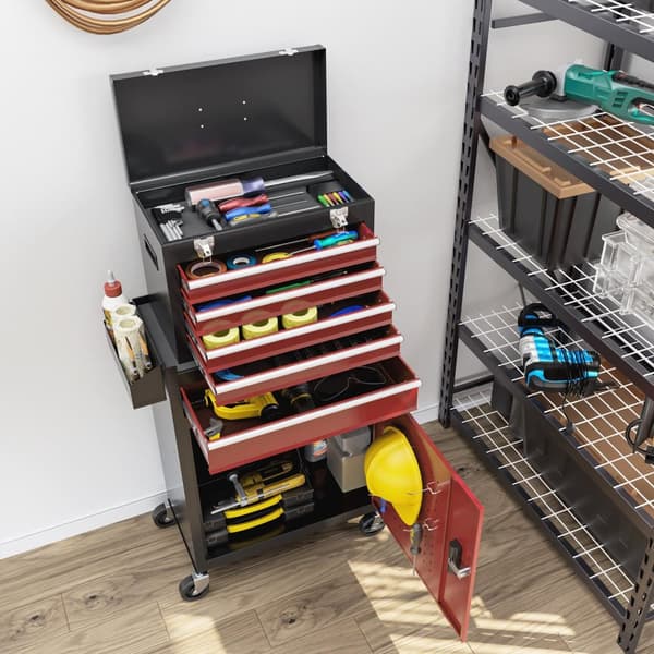 Rootz Rollable Tool Cabinet - Workshop Trolley - Tool Storage Chest - Låsbar metalldesign - 45L X 24W X 33H CM, 60L X 28W X 72H CM