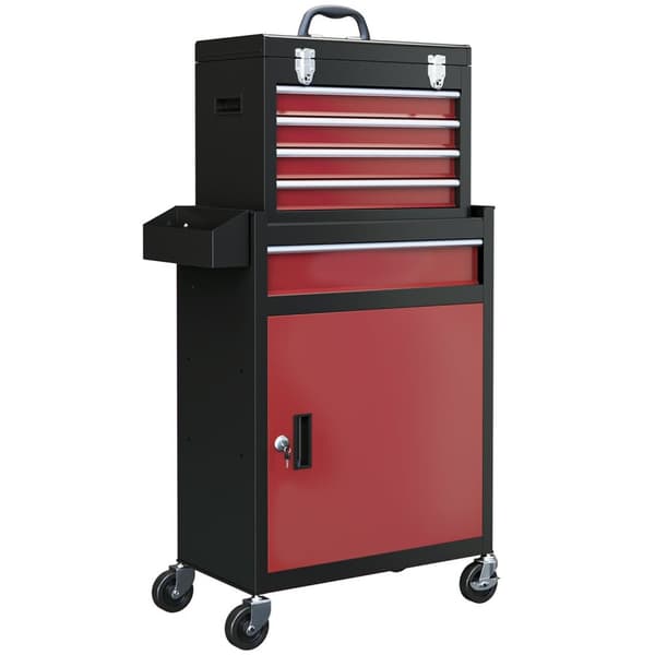 Rootz Rollable Tool Cabinet - Workshop Trolley - Tool Storage Chest - Låsbar metalldesign - 45L X 24W X 33H CM, 60L X 28W X 72H CM