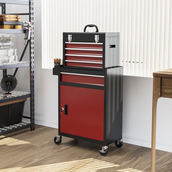 Rootz Rollable Tool Cabinet - Workshop Trolley - Tool Storage Chest - Låsbar metalldesign - 45L X 24W X 33H CM, 60L X 28W X 72H CM