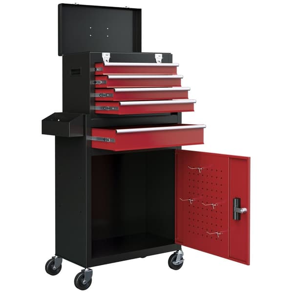 Rootz Rollable Tool Cabinet - Workshop Trolley - Tool Storage Chest - Låsbar metalldesign - 45L X 24W X 33H CM, 60L X 28W X 72H CM