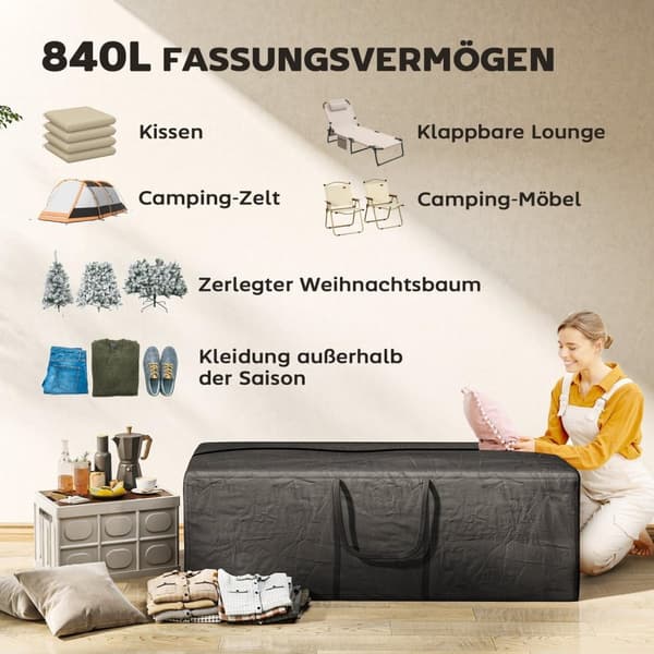 ROOTZ 840L Opbevaringspose - Moving Bag - Bærepose - Vandtæt & UV -resistent - 175 cm x 80 cm x 60 cm