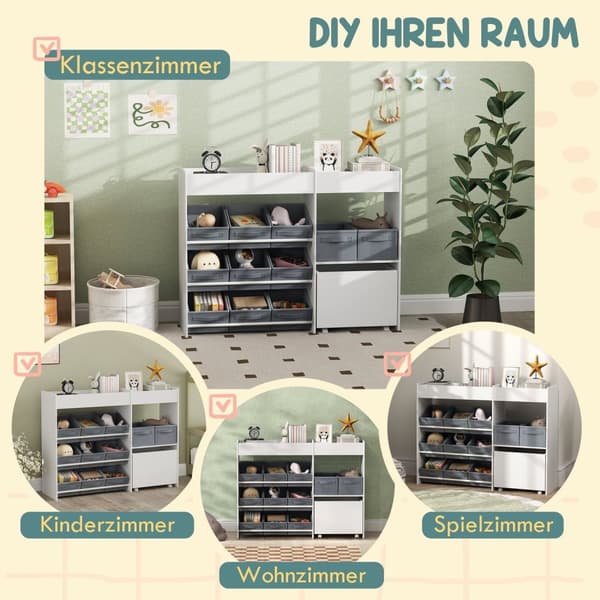 Rootz Kids Storage Rack - Toy Cabinet - Arrangörshyllan - främjar stidighet - 105L x 30W x 80H cm
