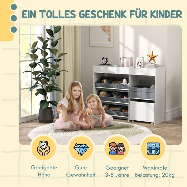 Rootz Kids Storage Rack - Toy Cabinet - Arrangörshyllan - främjar stidighet - 105L x 30W x 80H cm