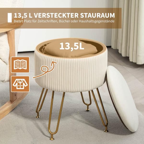 Rootz 2 i 1 opbevaring afføring - Fodstøtte - Sidebord - Rumbesparelse, 13,5L Opbevaring, fløjlsstof, Ø40 x 48H cm