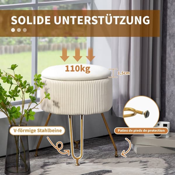 Rootz 2 i 1 opbevaring afføring - Fodstøtte - Sidebord - Rumbesparelse, 13,5L Opbevaring, fløjlsstof, Ø40 x 48H cm