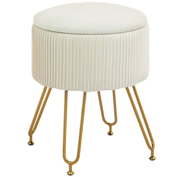Rootz 2 i 1 opbevaring afføring - Fodstøtte - Sidebord - Rumbesparelse, 13,5L Opbevaring, fløjlsstof, Ø40 x 48H cm