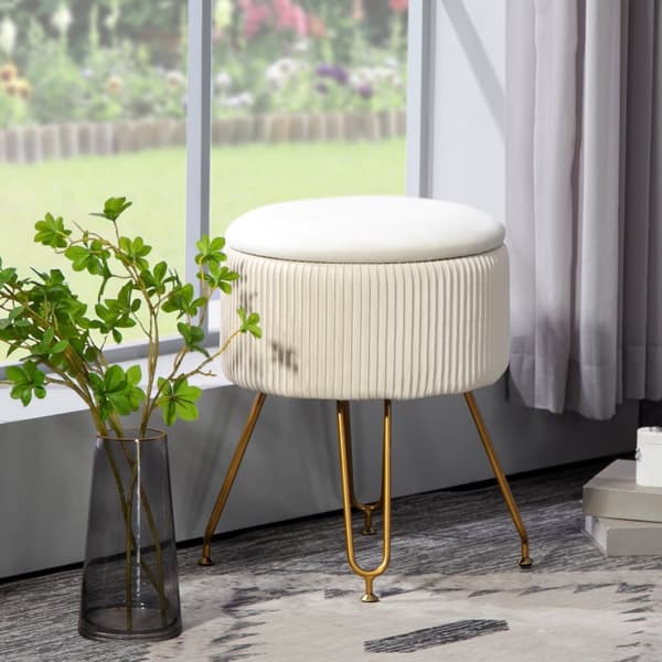 Rootz 2 i 1 opbevaring afføring - Fodstøtte - Sidebord - Rumbesparelse, 13,5L Opbevaring, fløjlsstof, Ø40 x 48H cm