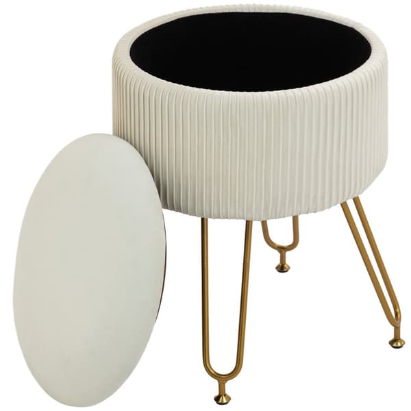 Rootz 2 i 1 opbevaring afføring - Fodstøtte - Sidebord - Rumbesparelse, 13,5L Opbevaring, fløjlsstof, Ø40 x 48H cm