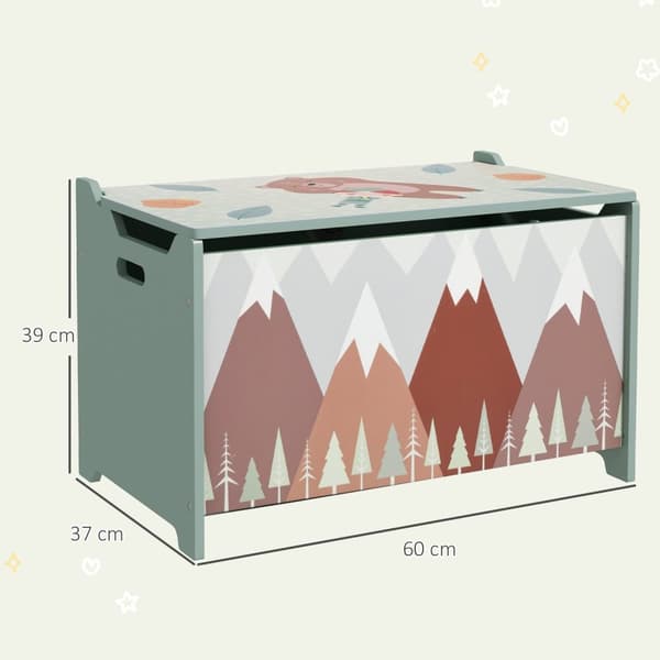 Rootz Storage Box Toy Chest - Toy Organizer - Børneopbevaring - Sikkerheds hængsel - 60L X 37W X 39H CM - Sødt grønt dyr design