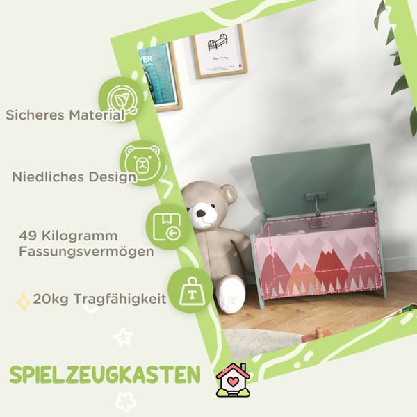 Rootz Storage Box Toy Chest - Toy Organizer - Børneopbevaring - Sikkerheds hængsel - 60L X 37W X 39H CM - Sødt grønt dyr design