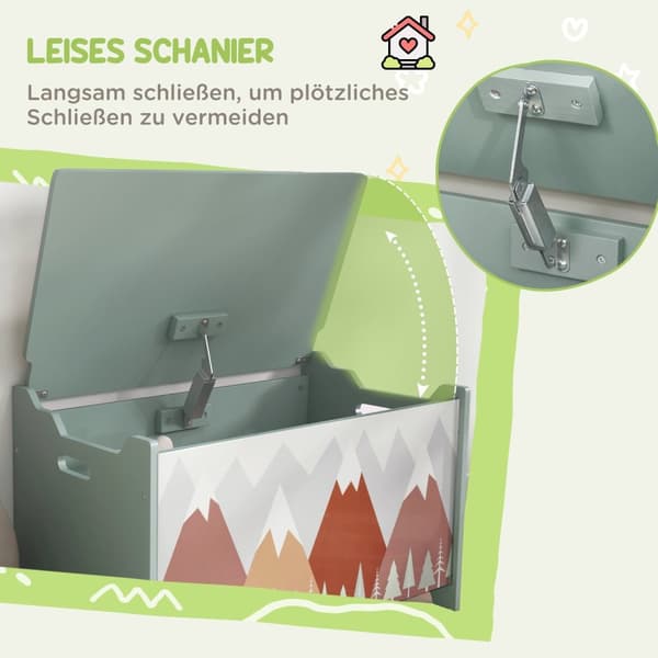 Rootz Storage Box Toy Chest - Toy Organizer - Børneopbevaring - Sikkerheds hængsel - 60L X 37W X 39H CM - Sødt grønt dyr design