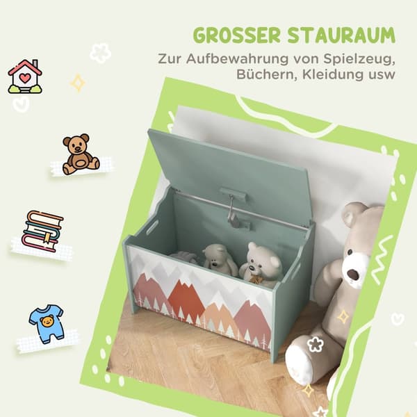 Rootz Storage Box Toy Chest - Toy Organizer - Børneopbevaring - Sikkerheds hængsel - 60L X 37W X 39H CM - Sødt grønt dyr design