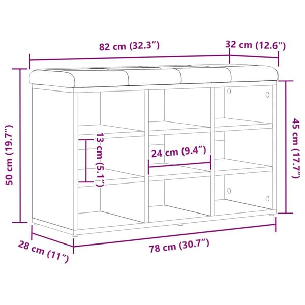 vidaXL Oppbevaringsbenk Svart Eik 80x30x48 cm Ingeniørtre