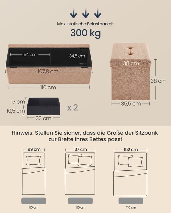 Jalkapallo, SONGMICS KOTI, 38x110x38 cm, Kamelruskea