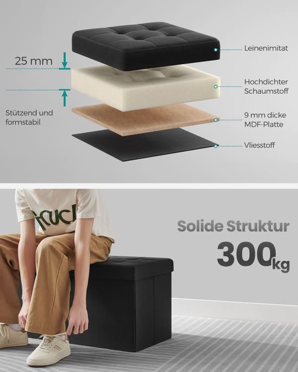 Penkki, SONGMICS, 38 x 76 x 38 cm, Mustesininen.