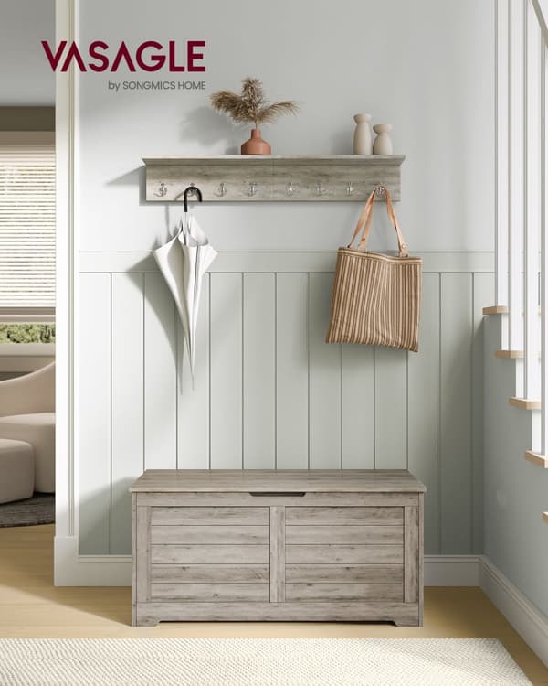 Förvaringsskåp, Leksakskista, Skobänk, Sittkista, Förvaringslåda, Sittbänk, 100 x 40 x 46 cm, Mattvit, Greige.