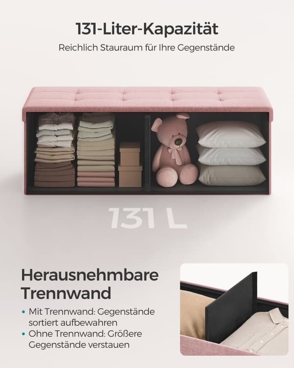 Sittbänk, SONGMICS, 110 x 38 x 38 cm, Pastellrosa