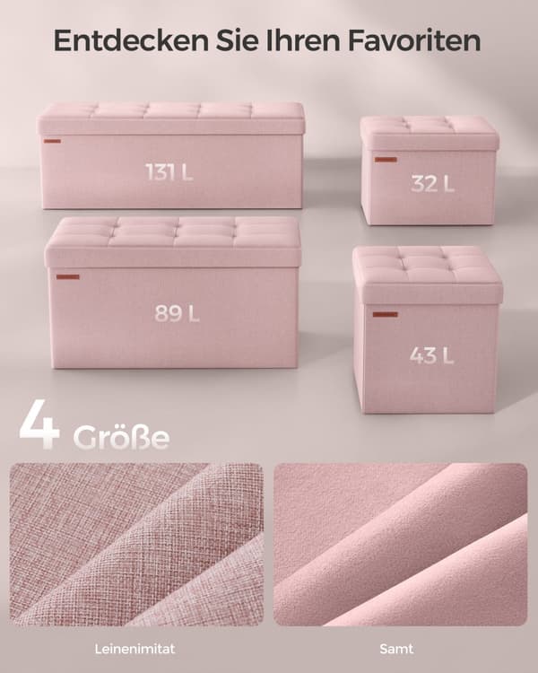 Sittbänk, SONGMICS, 110 x 38 x 38 cm, Pastellrosa
