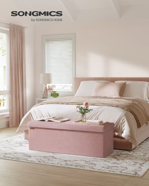 Sittbänk, SONGMICS, 110 x 38 x 38 cm, Pastellrosa
