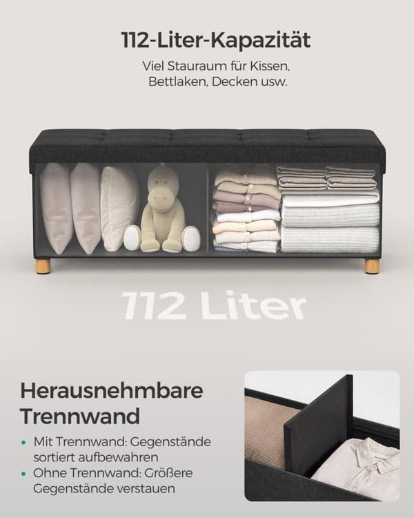 Sitztruhe, SONGMICS, 38x110x40 cm, Sort