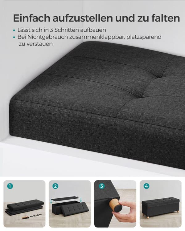 Sitztruhe, SONGMICS, 38x110x40 cm, Sort