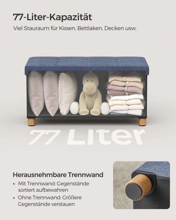 Siddeafføring, SONGMICS LSF16GYZ, 76x38x40 cm, Lys denimblå