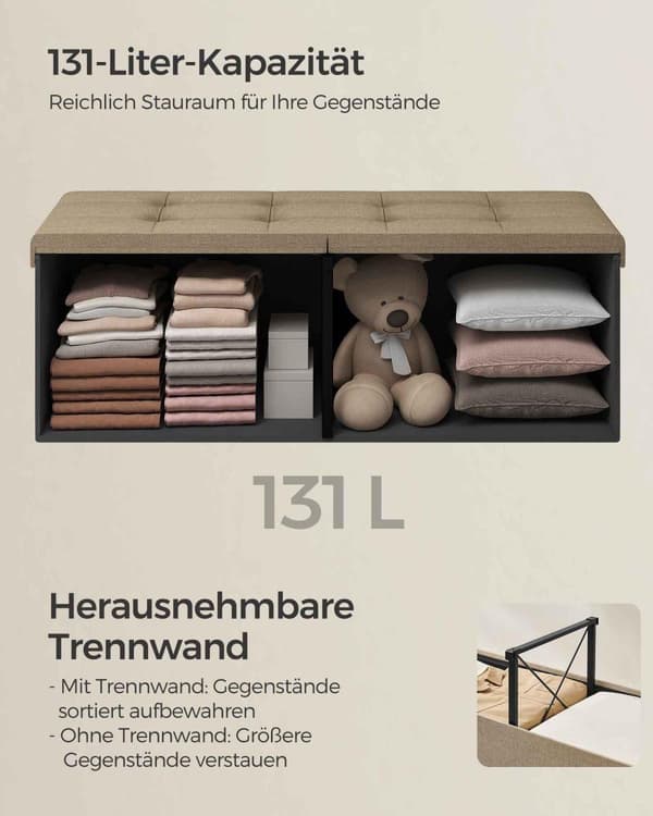 Sittbänk, SONGMICS, 38x110 cm, Kamelbrun