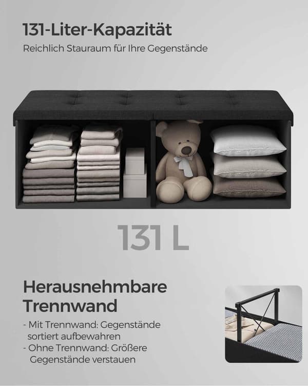 Sittbänk, SONGMICS, 38x110 cm, Svart
